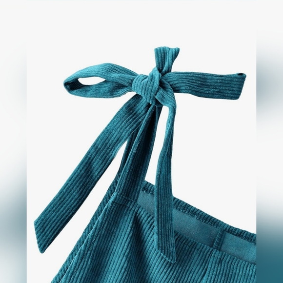 Women's Teal Corduroy Romper Short Overalls Size 0X (XL) - Picture 4 of 6